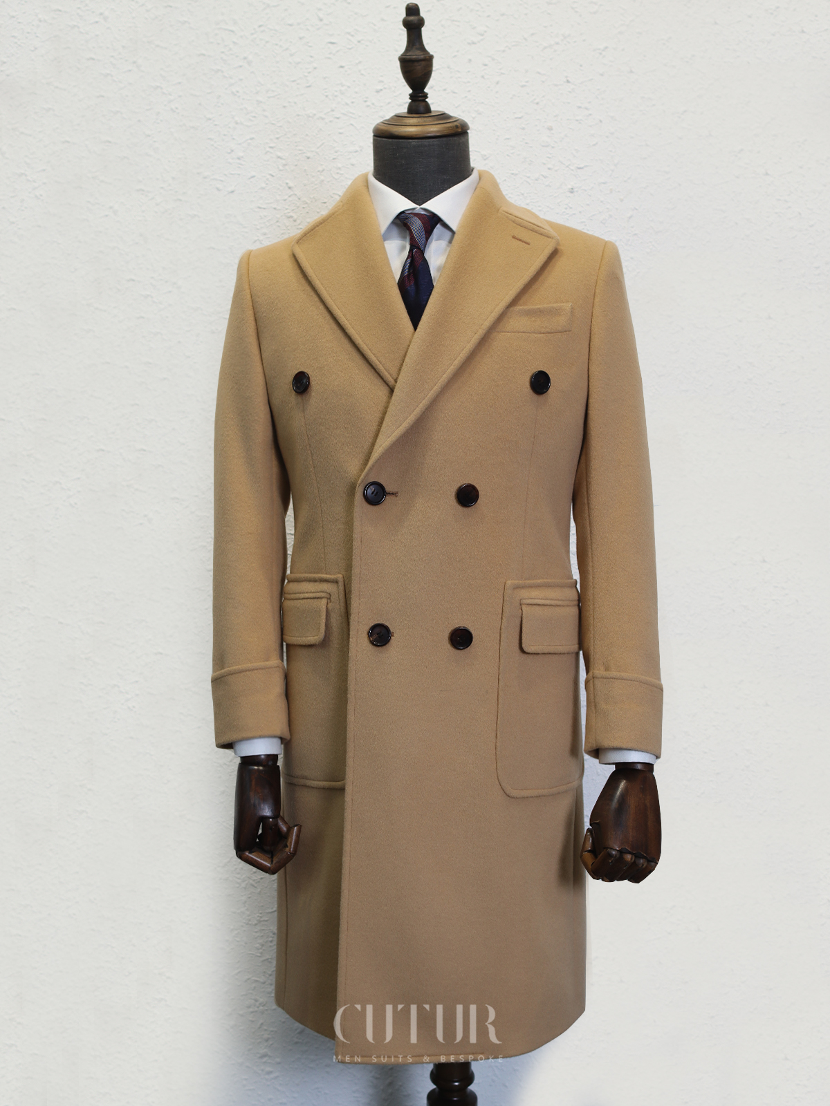 New Design Double Breasted Camel Long Overcoat 100%Wool 460G 