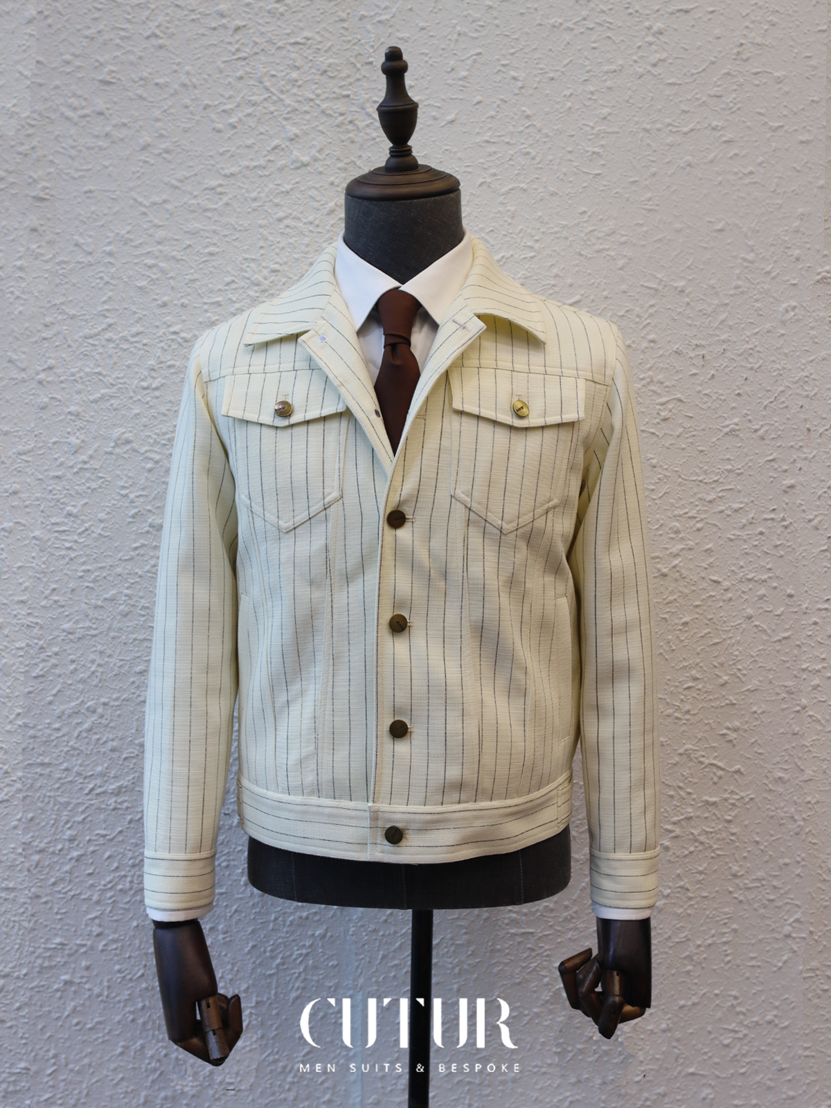 【Blue Label】White Striped Flight Jacket with button front