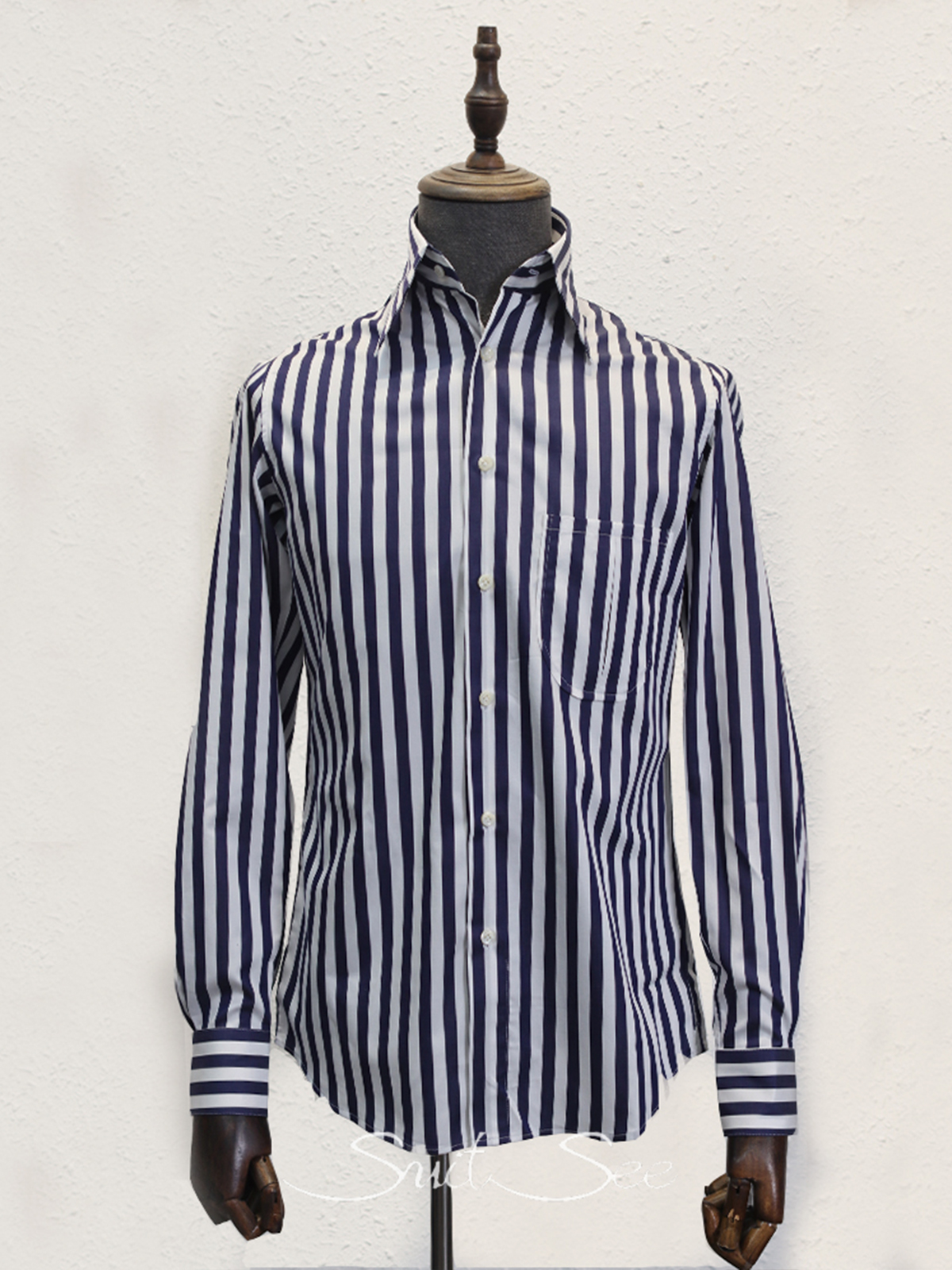 Italian Collar Shirt with Wide Stripes