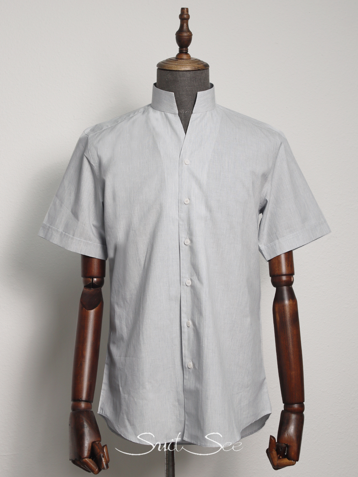 Summer Linen V Shape Openning Stand-up Collar Short Shirt