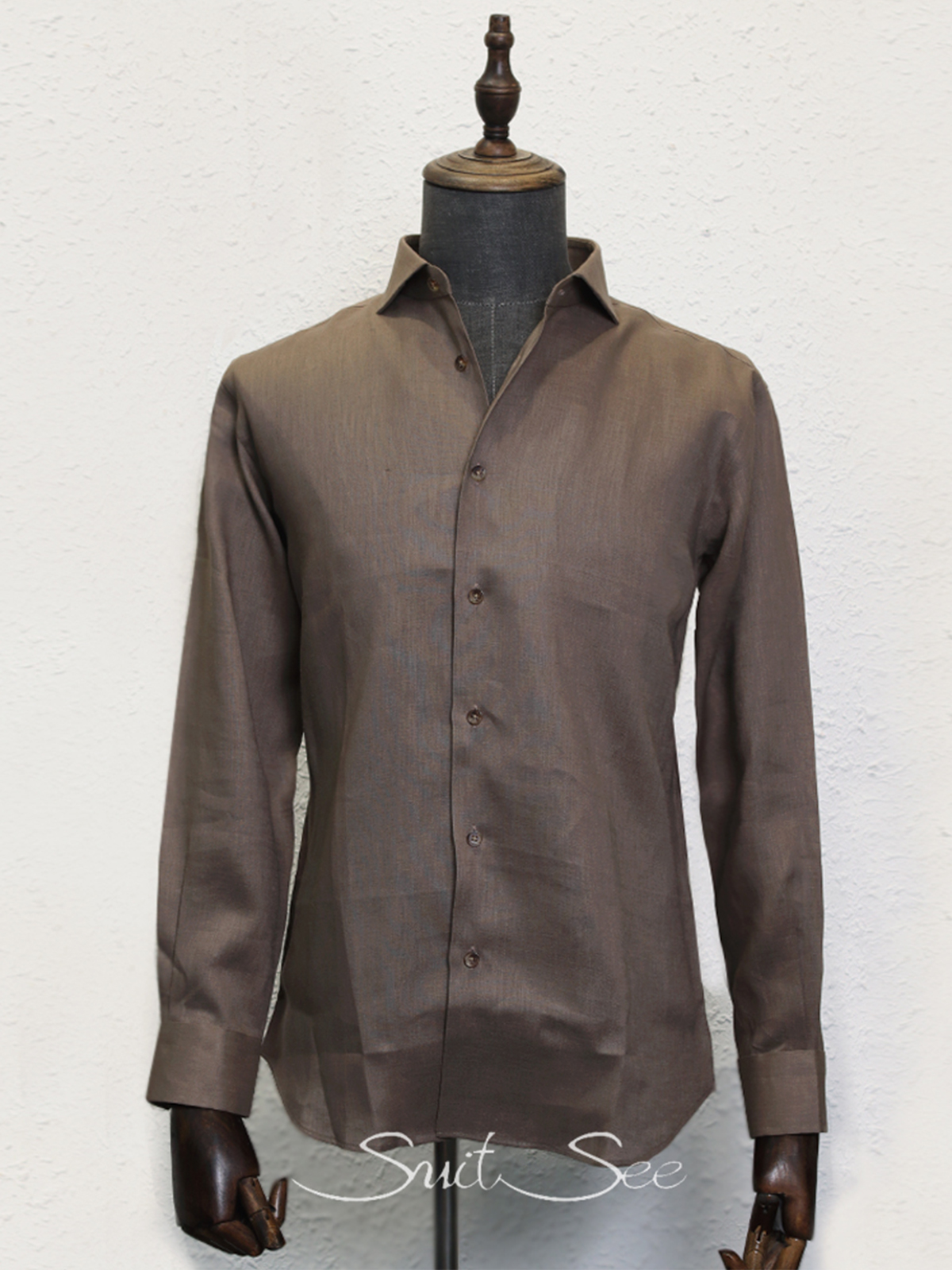 Cutaway Collar 100%Linen Casual Shirt（Facing on Front Openning）