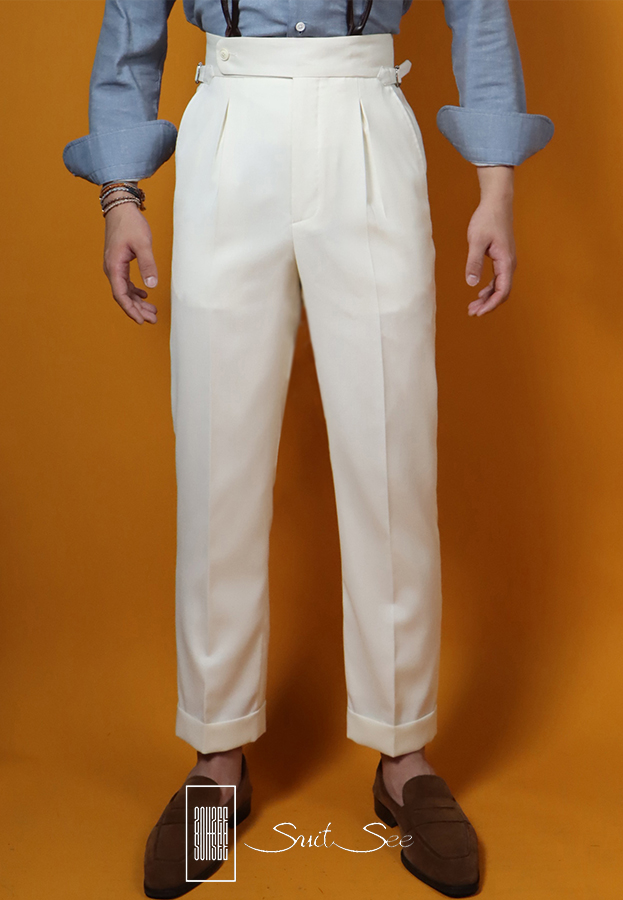 Box Pleated Fishtail White Trouser