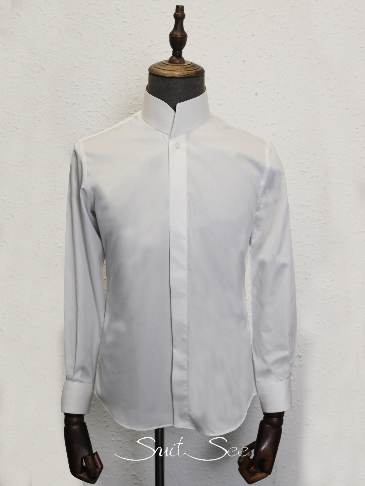 New Design Misaligned Collar  Mandarin Shirt 