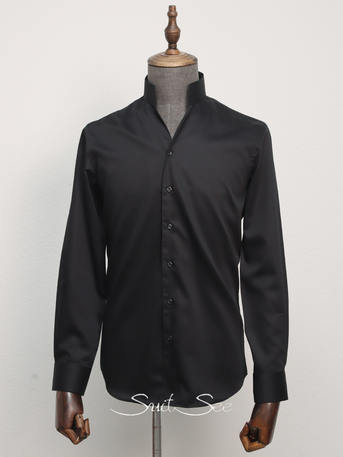 V-Shaped Opening Mandarin Shirt