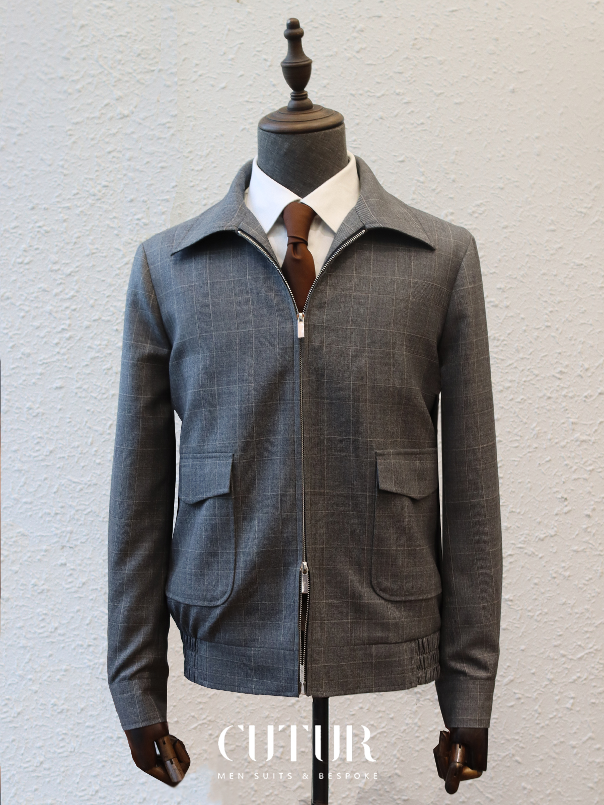 【Blue Label】Grey Check Flight Jacket with Zipper Front