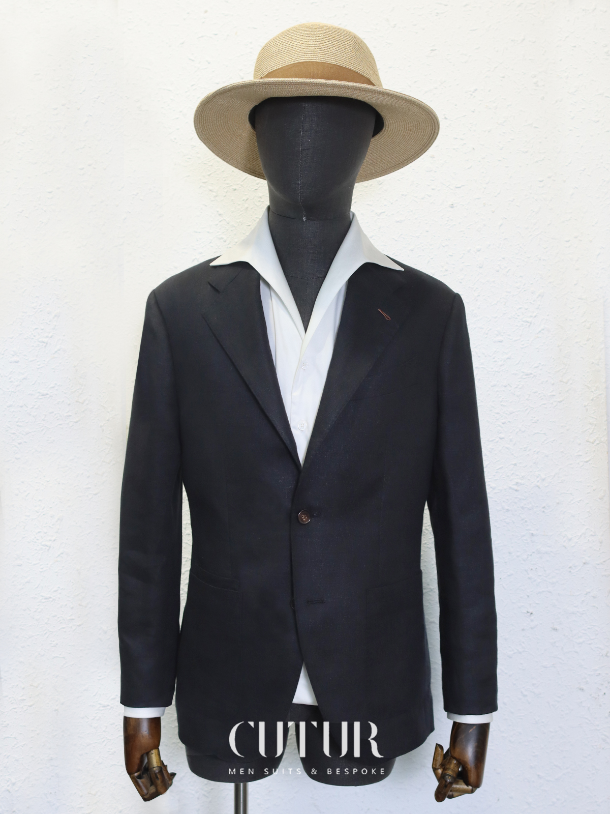 【Blue Label】Black  100%Linen Suit Italian Style No Shoulder Pad Half Lining