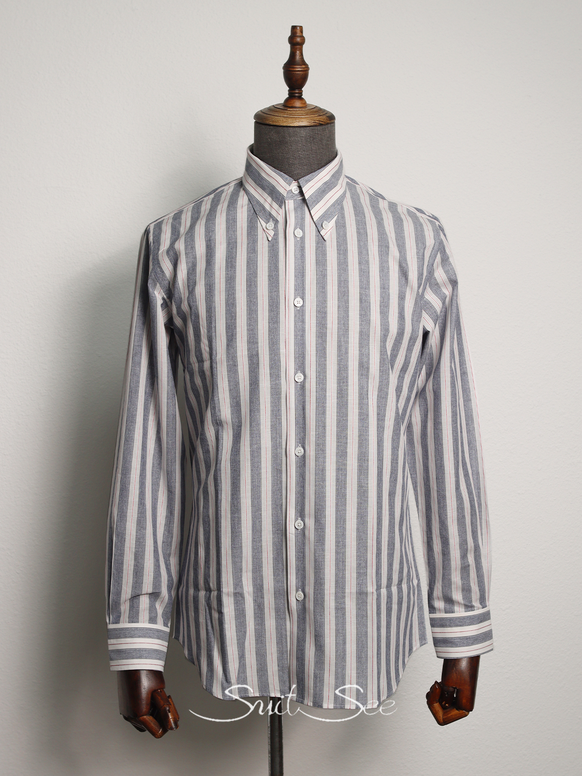 No Fusing Workmanship Linen&Cotton Italian Pointed Collar Striped Casual Shirt